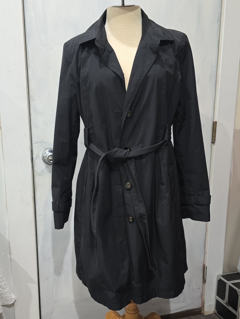 Gallery Black Women's Trench Coat with Waist Tie